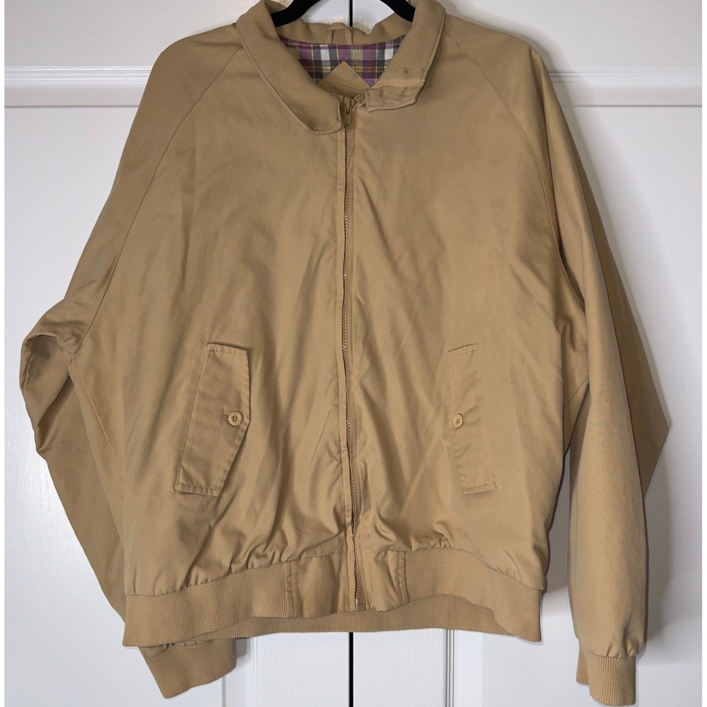 Vintage Hill & Archer Harrington Jacket Men's Size L Tan Plaid Lined Zip Bomber